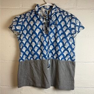 Peter Jensen Woman’s Business Casual Chic Printed Tie Neck Classic Work Blouse